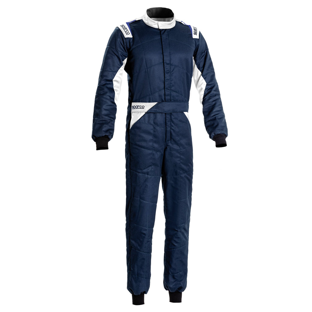 Sparco Sprint racing suit, navy with white collar trim and zip front.