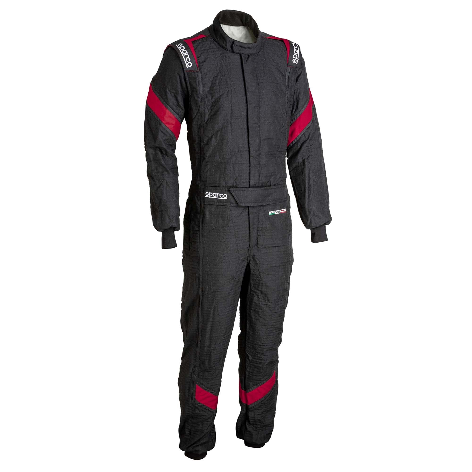 Sparco Eagle LT racing suit, black one-piece with red trim and zip front