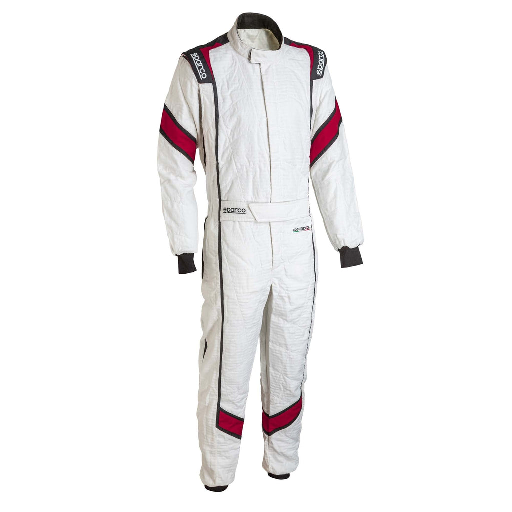 Sparco Eagle LT racing suit, white one-piece with red trim and zip front