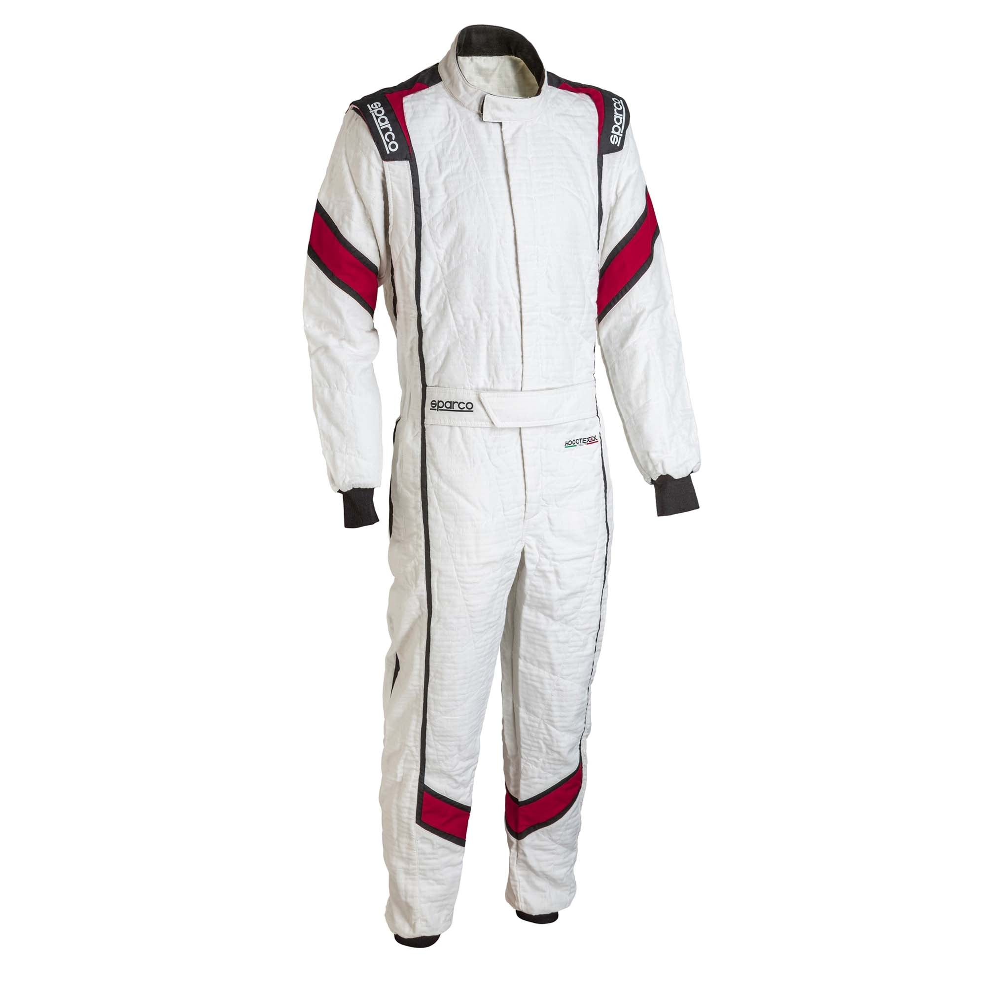Sparco Eagle LT racing suit, white one-piece with red trim and zip front