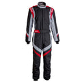 Sparco racing suit with black base, grey and red panels, full-body zip front
