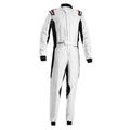 Racing suit in white with black panels, full-zip front and Sparco logo accents