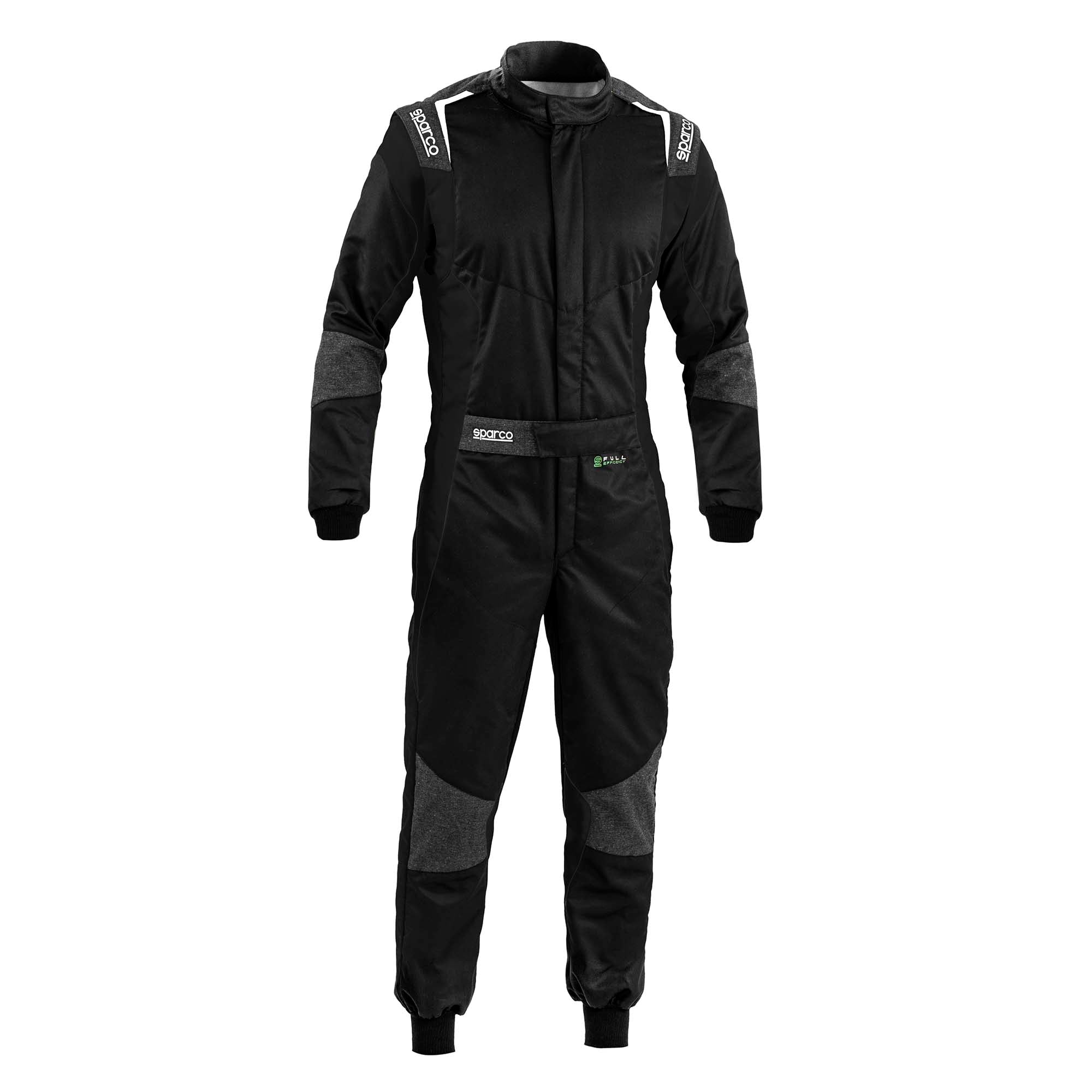 Sparco racing suit in black with grey padded knee areas and long sleeves