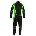 Sparco racing suit in black with neon green side panels and padded sleeves