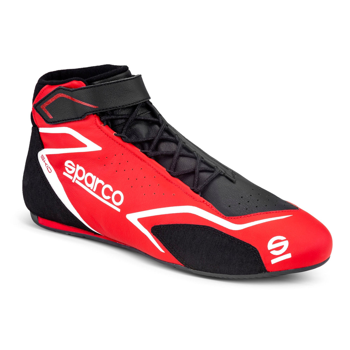 Sparco red and black racing boot-style shoe with contrast side stripes and lace-up