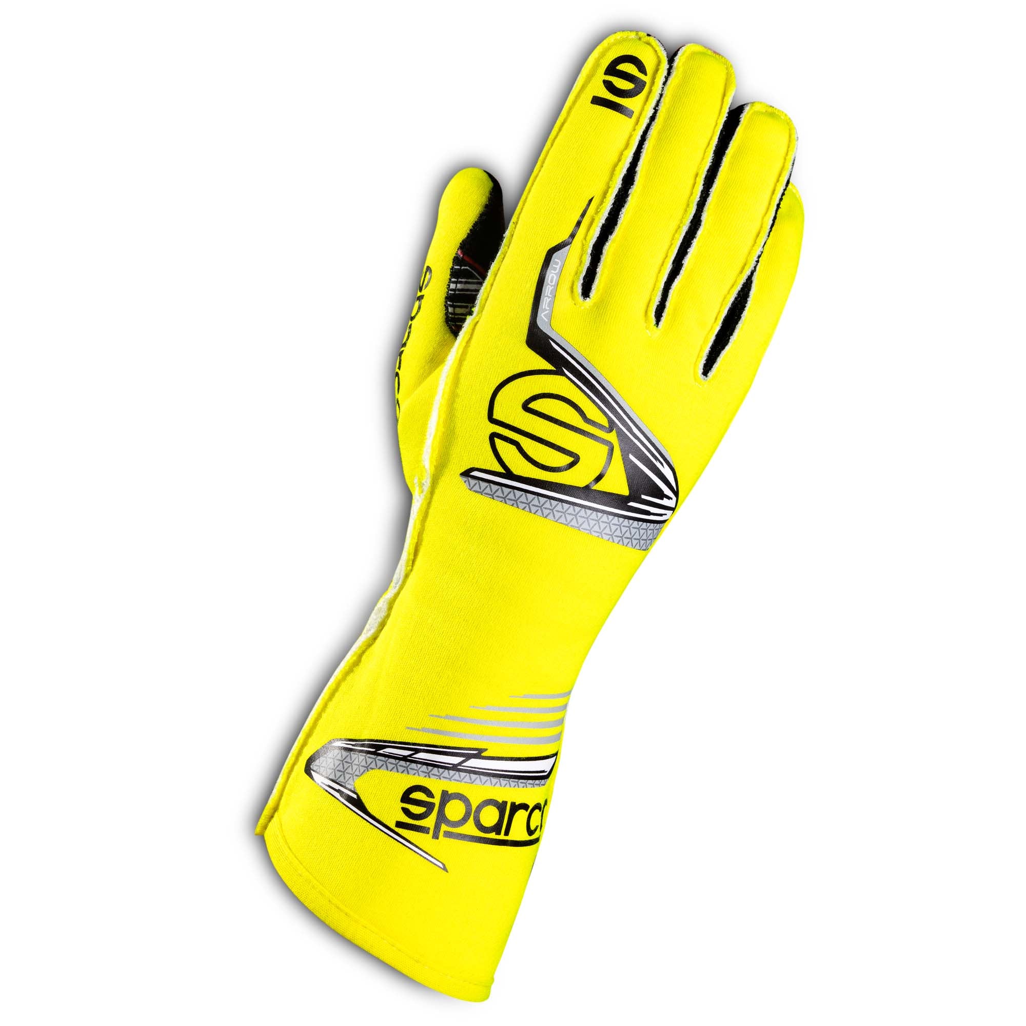 Yellow racing gloves with sparco logo on palm