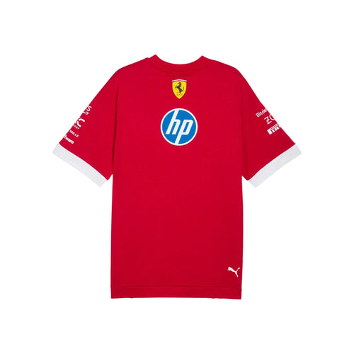 Red Scuderia Ferrari replica T-shirt with HP logo, Puma at hem, rear view