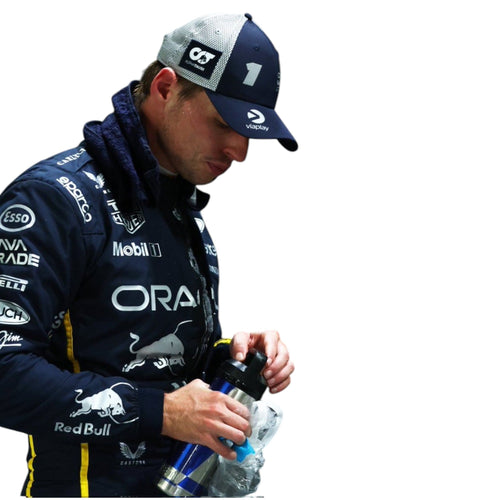 Racing replica jacket in dark navy with yellow piping and sponsor logos