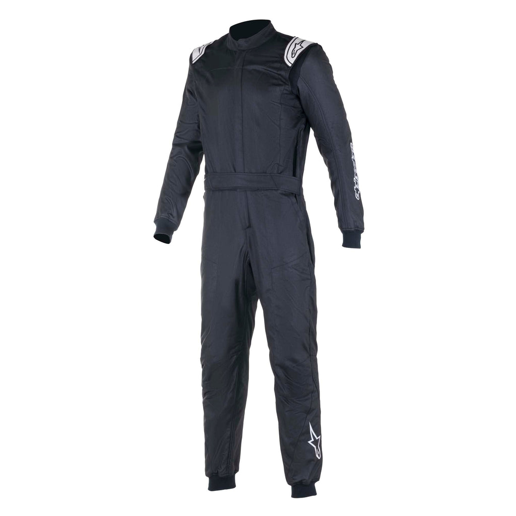 Alpinestars Atom racing suit in dark navy/black with white logos, long sleeves, full zip.