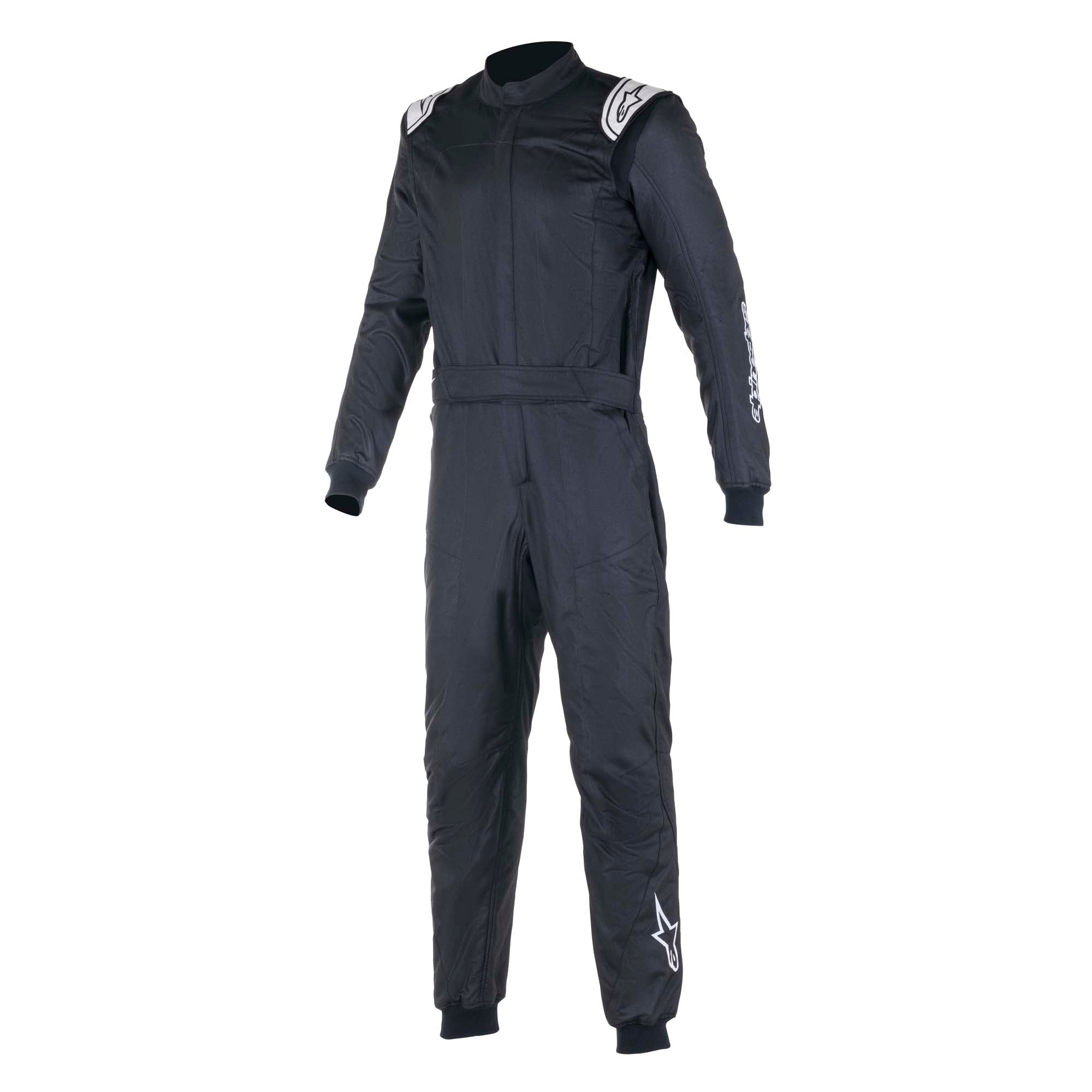 Alpinestars Atom racing suit in dark navy/black with white logos, long sleeves, full zip.