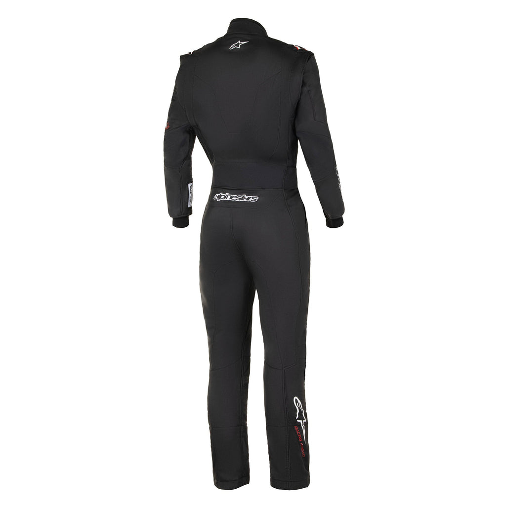 Alpinestars GP Tech racing suit, black with white accents, back view, full length