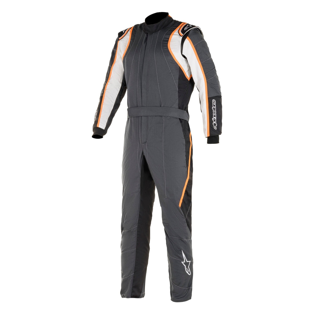 Alpinestars GP Race v2 boot-cut racing suit in dark gray with white and orange stripes