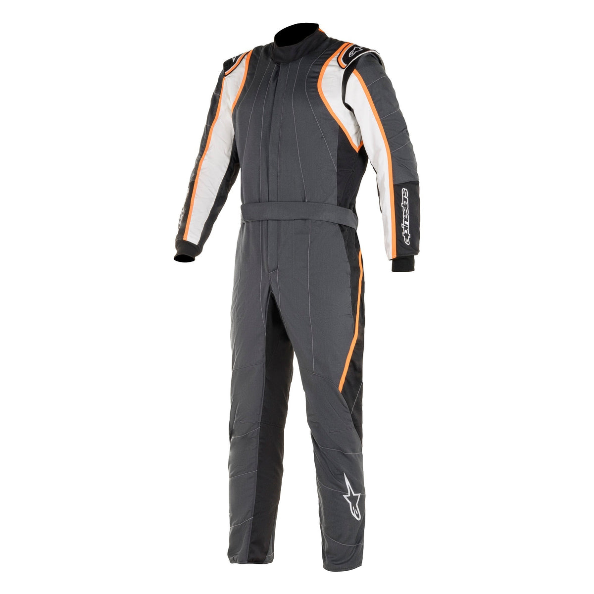 Alpinestars GP Race v2 boot-cut racing suit in dark gray with white and orange stripes