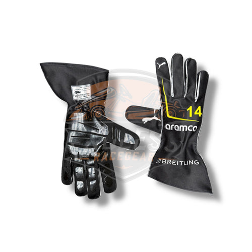 Black racing gloves set, aramco logo and BREITLING text on back and cuff | Endless Racewear