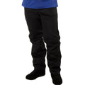 Black racing pants with tapered legs and elastic cuffs