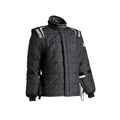Sparco racing jacket, black with gray panels, quilted high collar and full zipper