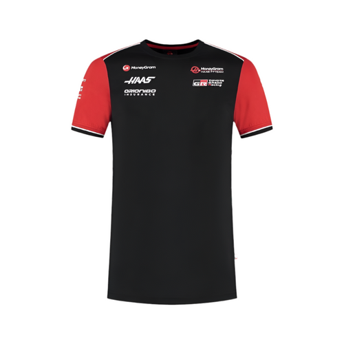 Haas MoneyGram replica t-shirt, black with red raglan sleeves and chest logo graphics