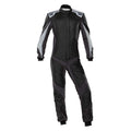 Black racing suit with OMP logos, zip-front and padded panels