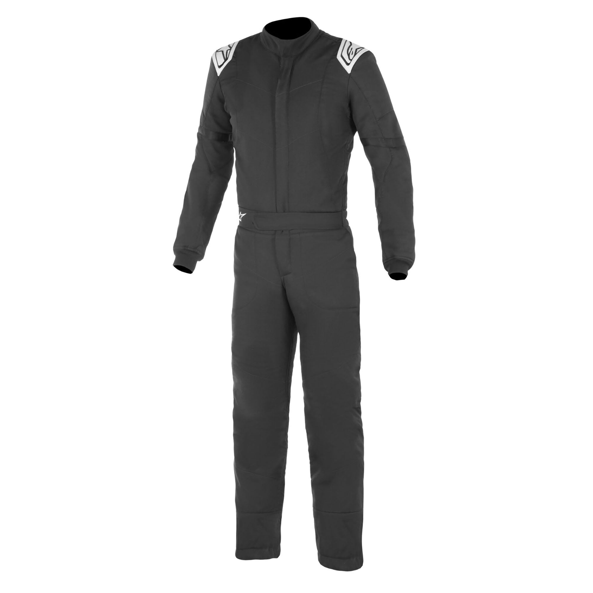 Youth dark racing suit with long sleeves and full-leg pants, zip front