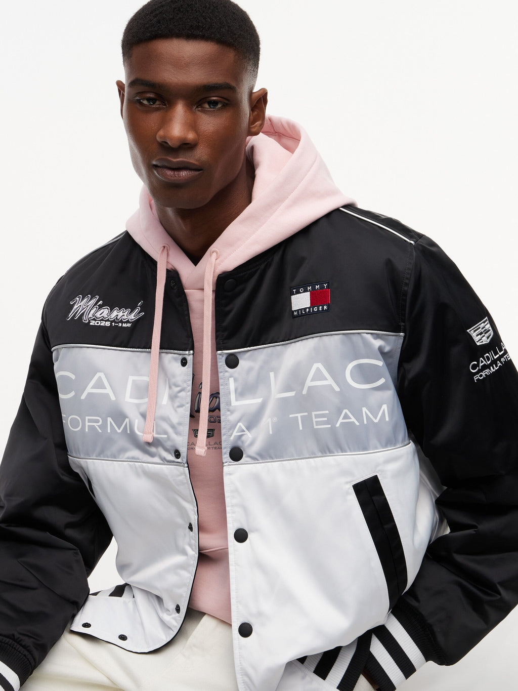 Cadillac F1 Racing Special Edition Miami GP Varsity Jacket - White/Black