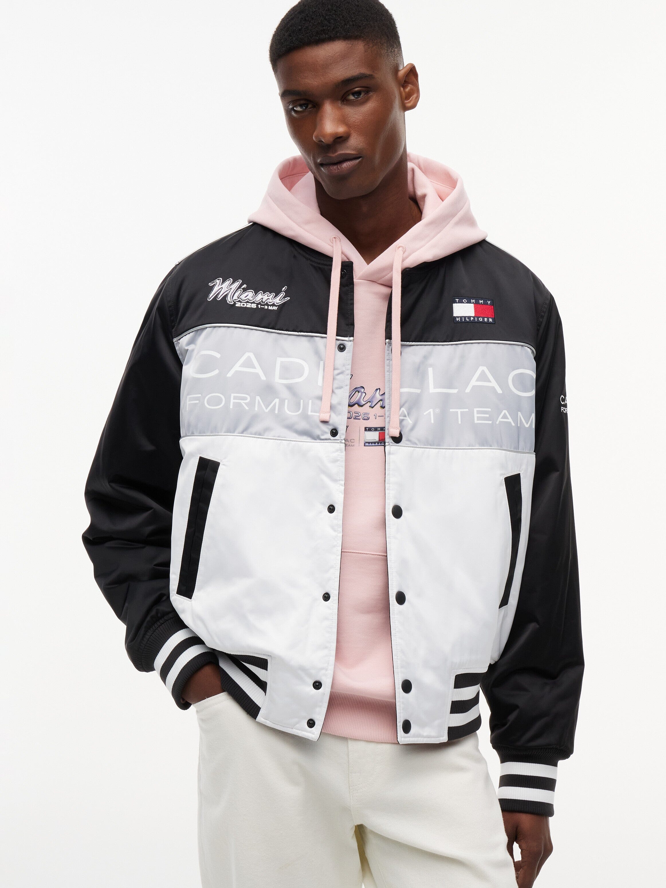 Cadillac F1 Racing Special Edition Miami GP Varsity Jacket - White/Black