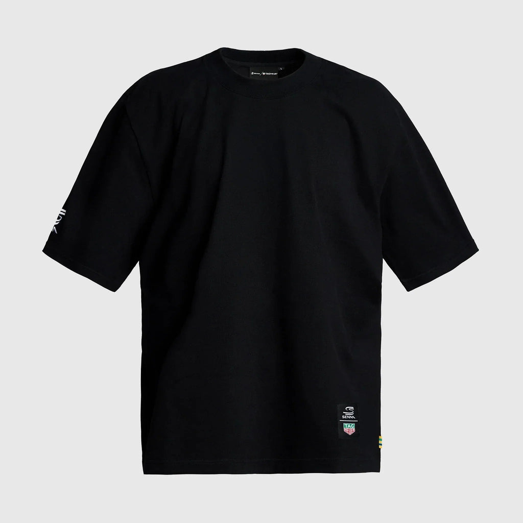 Ayrton Senna F1 x Tag Heuer Oversized Badge T-Shirt - White/Black T-shirts Ayrton Senna XS Black 