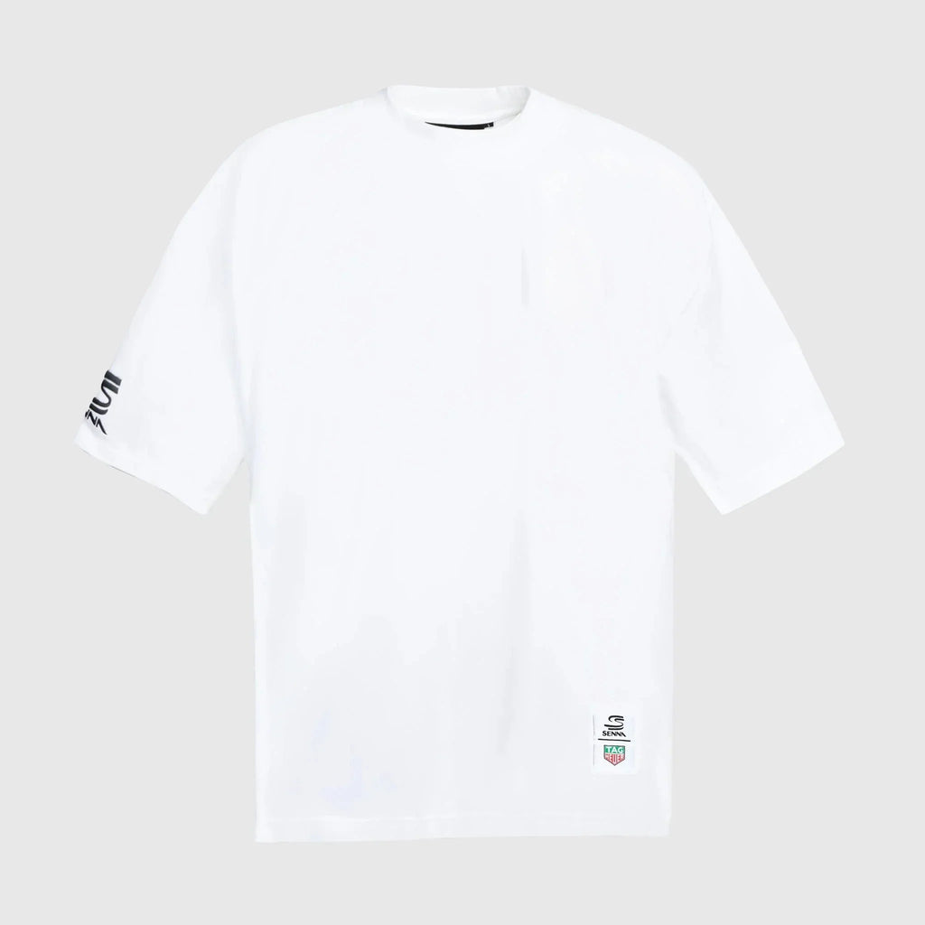 Ayrton Senna F1 x Tag Heuer Oversized Badge T-Shirt - White/Black T-shirts Ayrton Senna XS White 