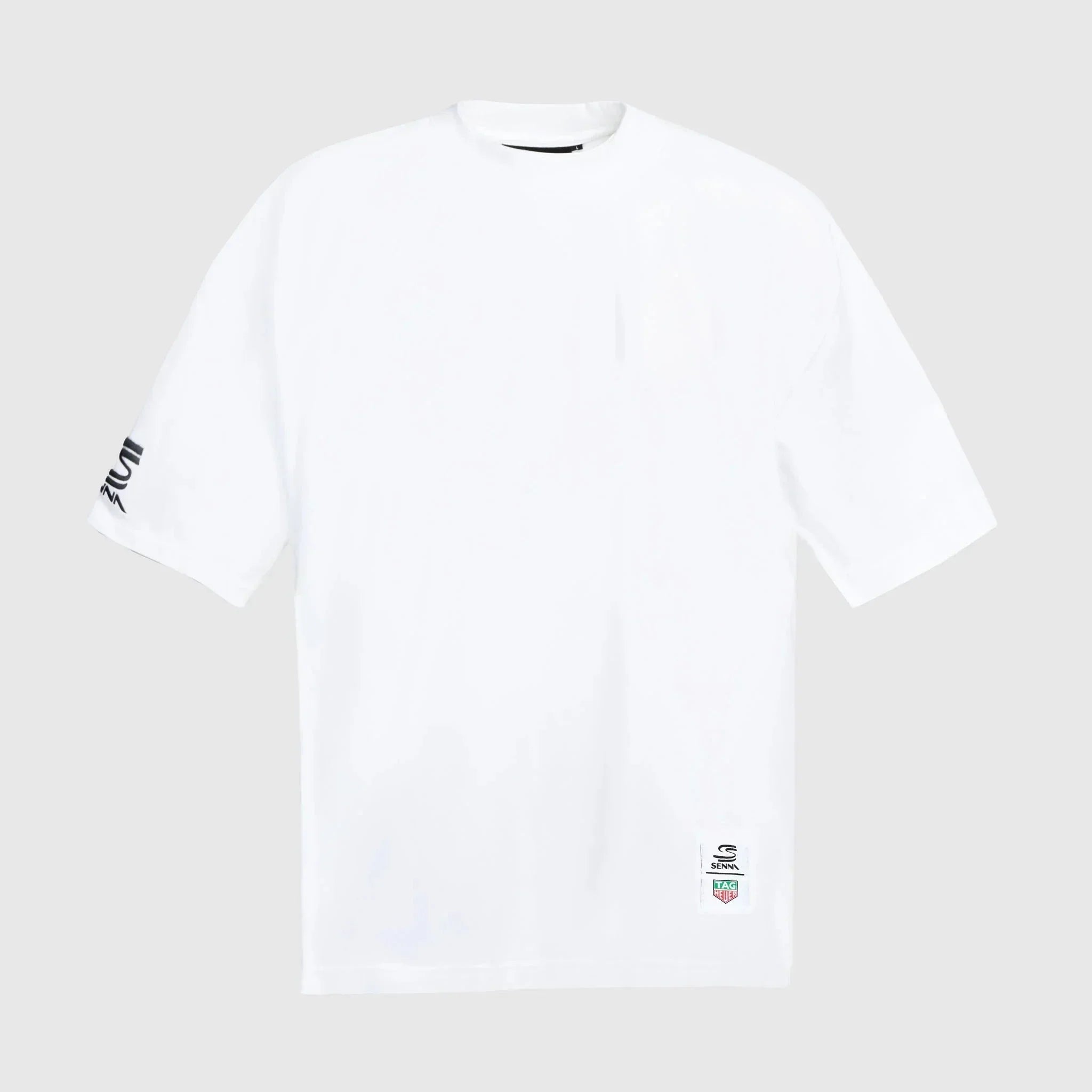 Ayrton Senna F1 x Tag Heuer Oversized Badge T-Shirt - White/Black T-shirts Ayrton Senna XS White 