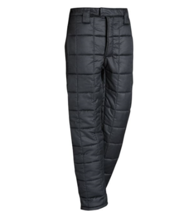 Black quilted racing pants with elastic waistband and cuffs