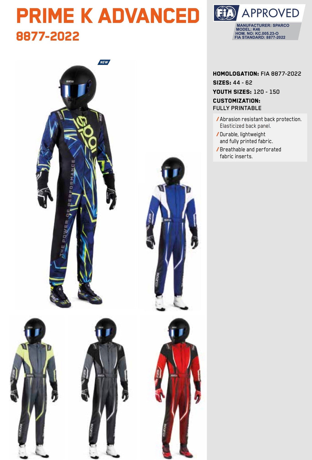 Sparco Prime-K Advanced Kart Racing Suit | FIA 8877-2022 Endless Racewear