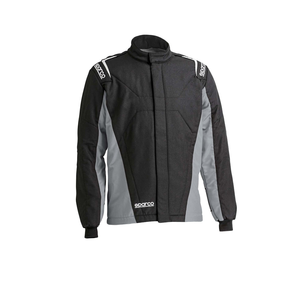 Sparco Stint racing jacket in black and grey, stand collar zip front