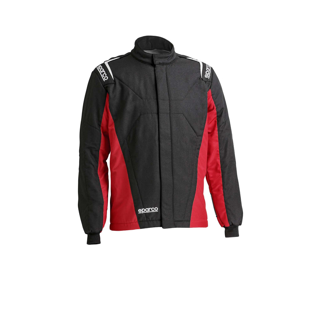 Sparco Stint racing jacket in black and red, stand collar zip front