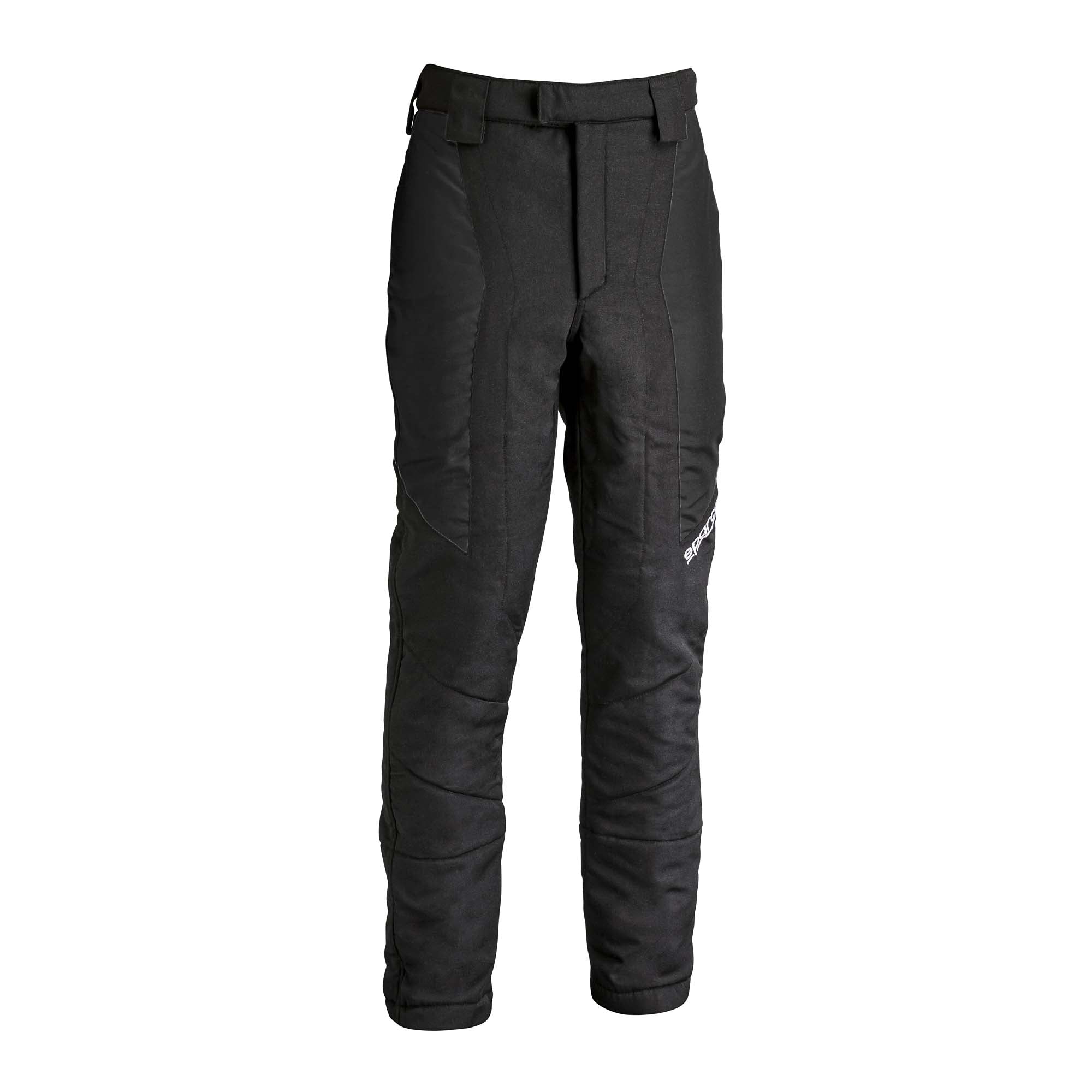 Racing pants, solid black with zip fly and stitched knee panels