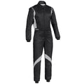 Sparco RS-9 black racing suit with white/gray side panel stripes on legs