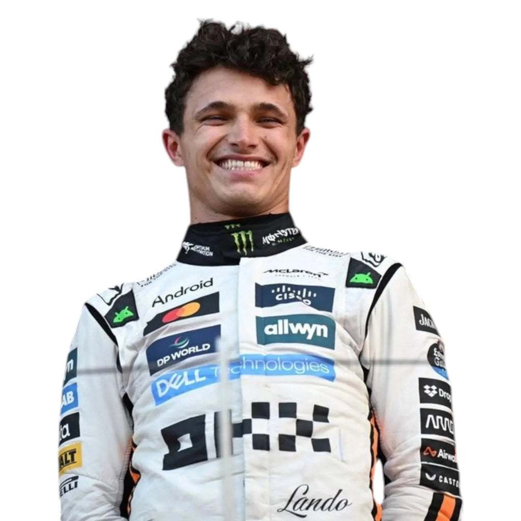 Endless Racegear 2025 McLaren F1 Monaco GP race suit replica white suit with sponsor logos black and orange trim