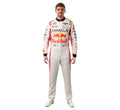 Endless Racegear white Red Bull Oracle race suit modeled after Max Verstappen with sponsor logos